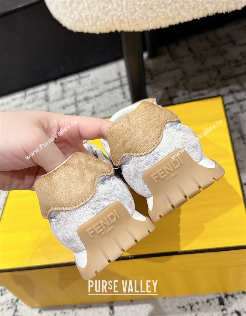 Fendi Wave Pulse Low-tops Sneakers in Fabric and Suede White/Grey 2025 (MD-251216070)