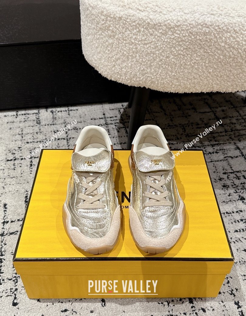 Fendi Wave Pulse Low-tops Sneakers in Suede and Calfskin Leather Gold 2025 (MD-251216071)