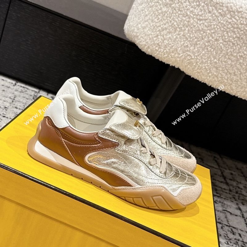 Fendi Wave Pulse Low-tops Sneakers in Suede and Calfskin Leather Gold 2025 (MD-251216071)