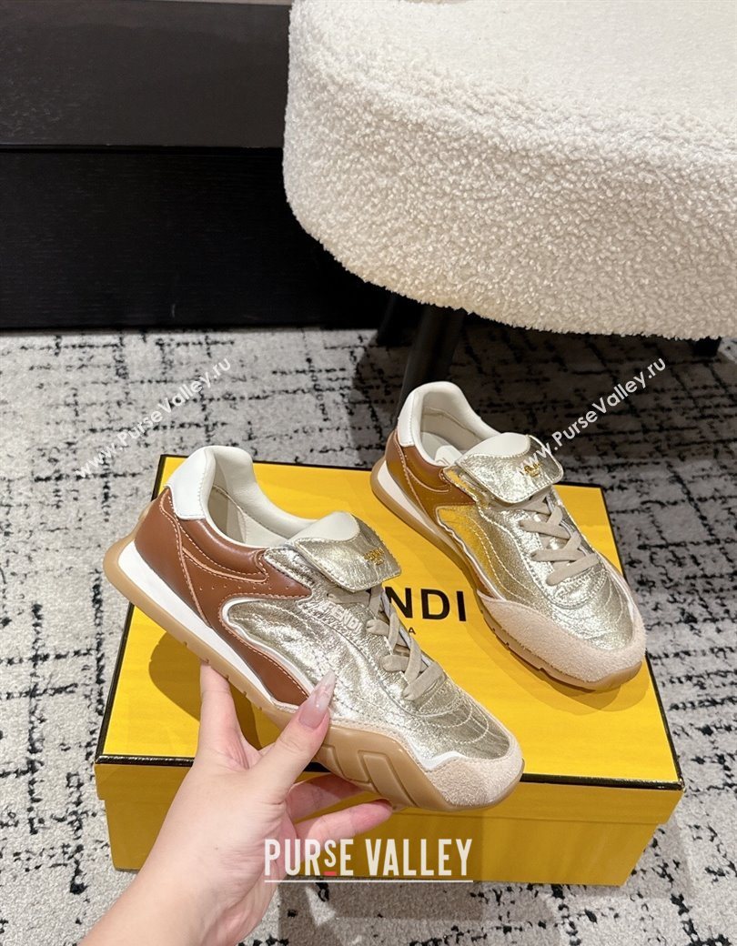 Fendi Wave Pulse Low-tops Sneakers in Suede and Calfskin Leather Gold 2025 (MD-251216071)