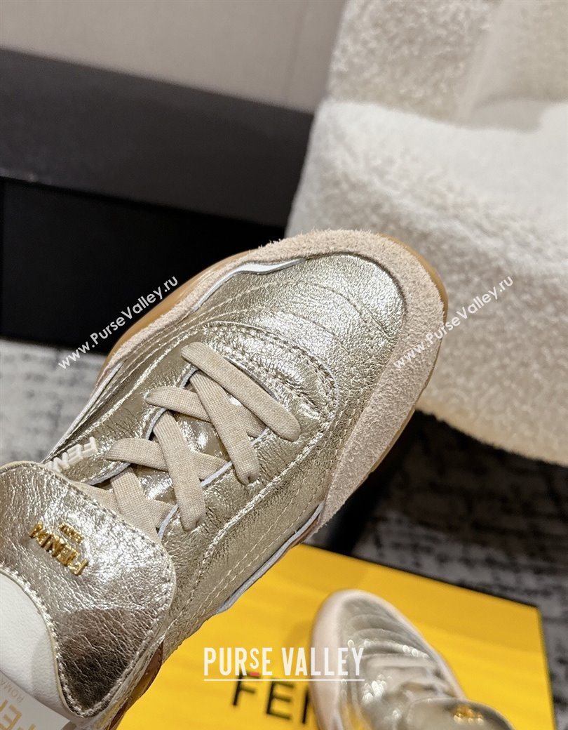 Fendi Wave Pulse Low-tops Sneakers in Suede and Calfskin Leather Gold 2025 (MD-251216071)