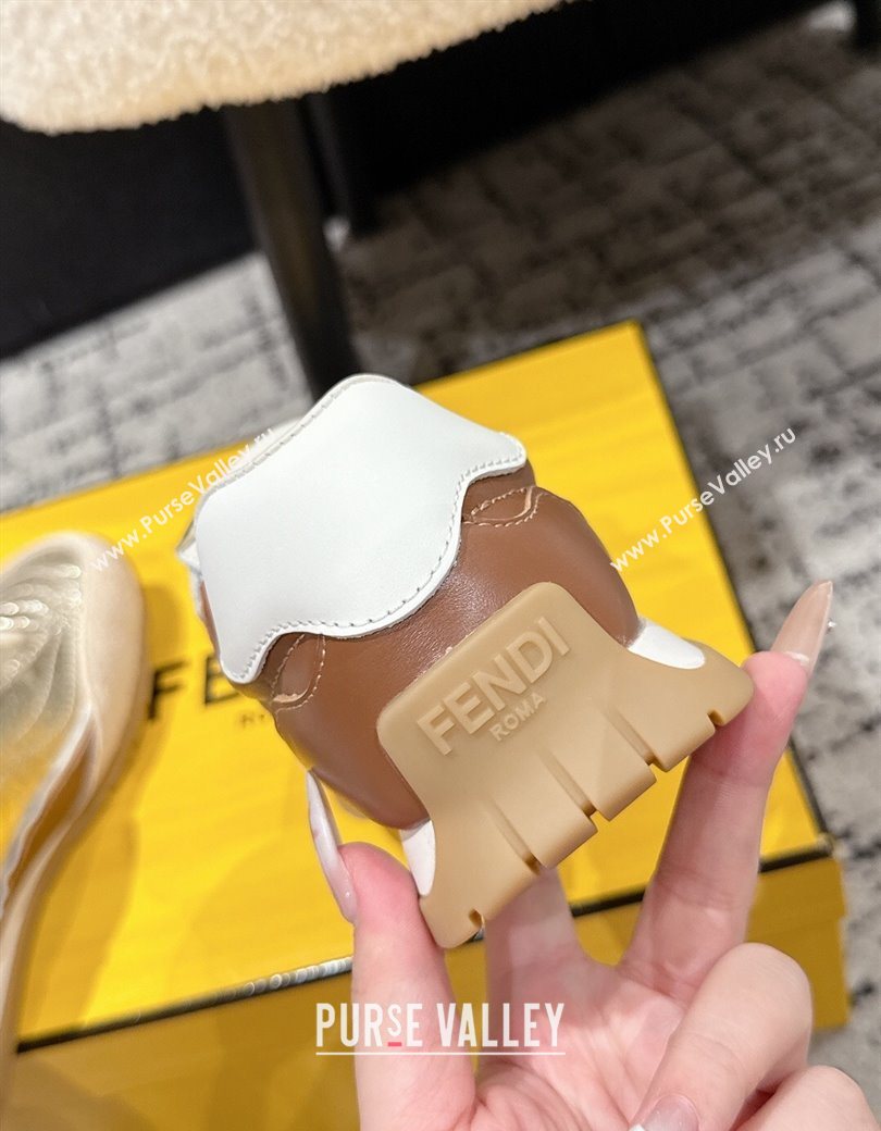 Fendi Wave Pulse Low-tops Sneakers in Suede and Calfskin Leather Gold 2025 (MD-251216071)