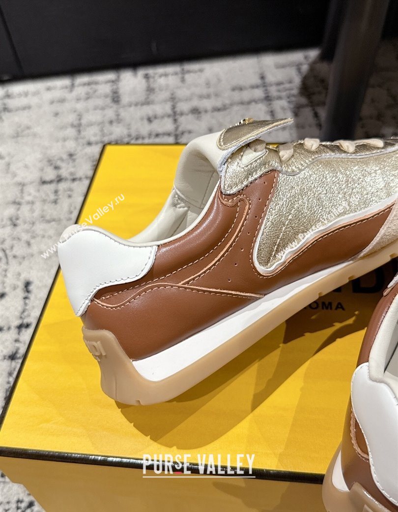 Fendi Wave Pulse Low-tops Sneakers in Suede and Calfskin Leather Gold 2025 (MD-251216071)