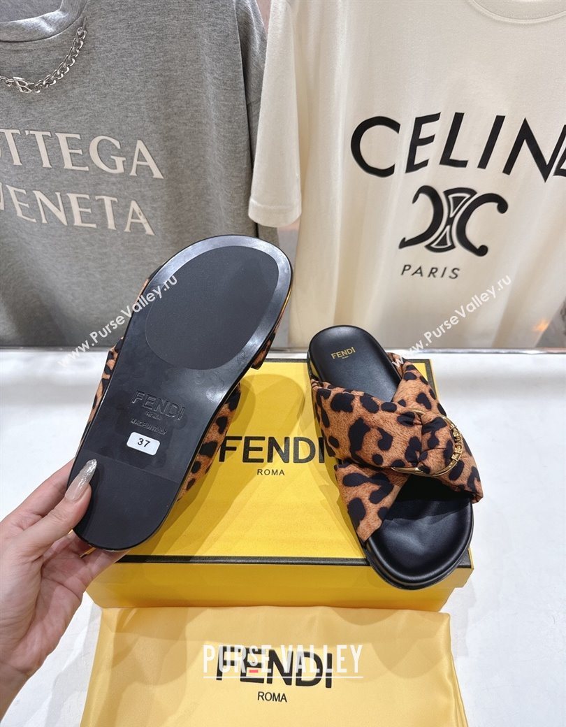 Fendi Feel Flat Slides Sandal in Leopard Print with D-ring Buckle Brown 2025 (MD-251216060)