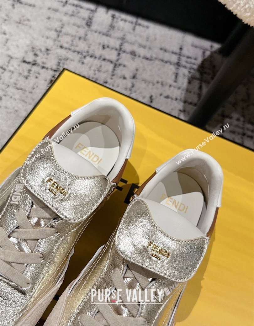 Fendi Wave Pulse Low-tops Sneakers in Suede and Calfskin Leather Gold 2025 (MD-251216071)