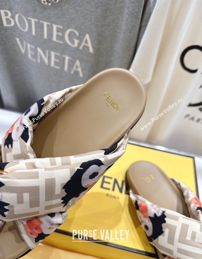 Fendi Feel Flat Slides Sandal in Printed FF Fabric with D-ring Buckle Beige 2025 (MD-251216061)