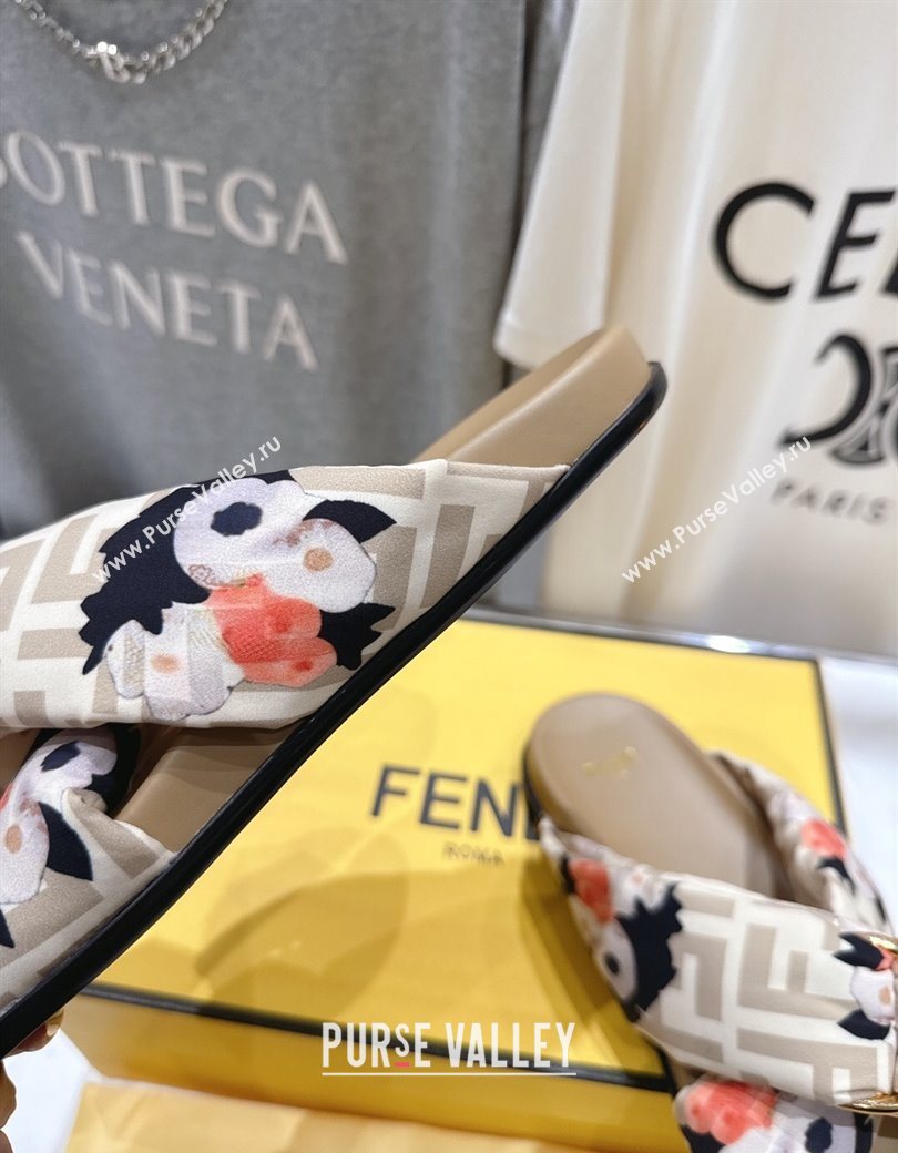 Fendi Feel Flat Slides Sandal in Printed FF Fabric with D-ring Buckle Beige 2025 (MD-251216061)