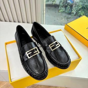 Fendi Baguette Flat Loafers in Shiny Calfskin Leather Black 2025 FE121603 (MD-251216086)