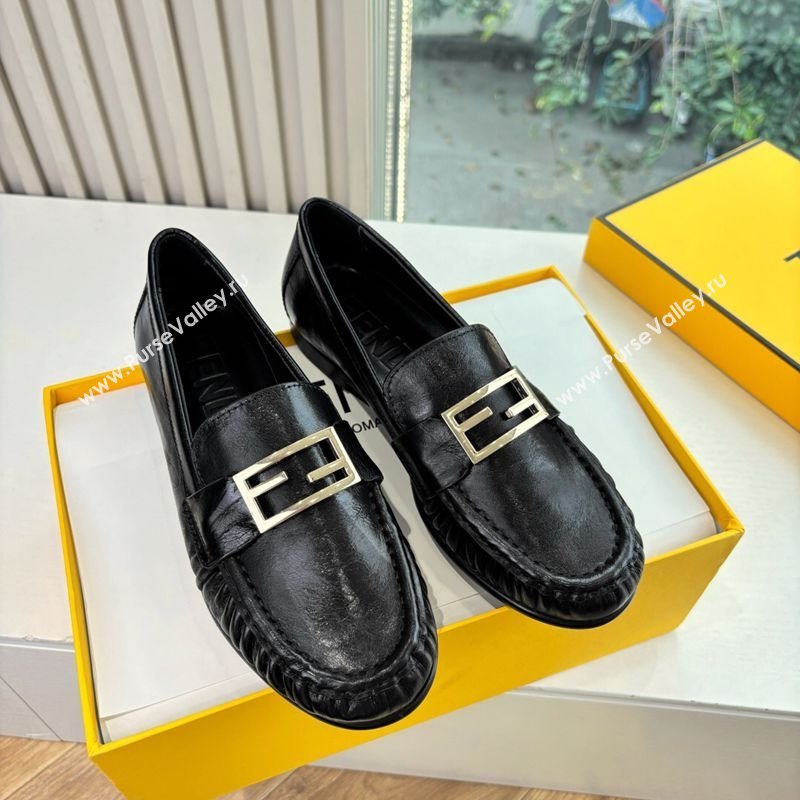 Fendi Baguette Flat Loafers in Shiny Calfskin Leather Black 2025 FE121603 (MD-251216086)