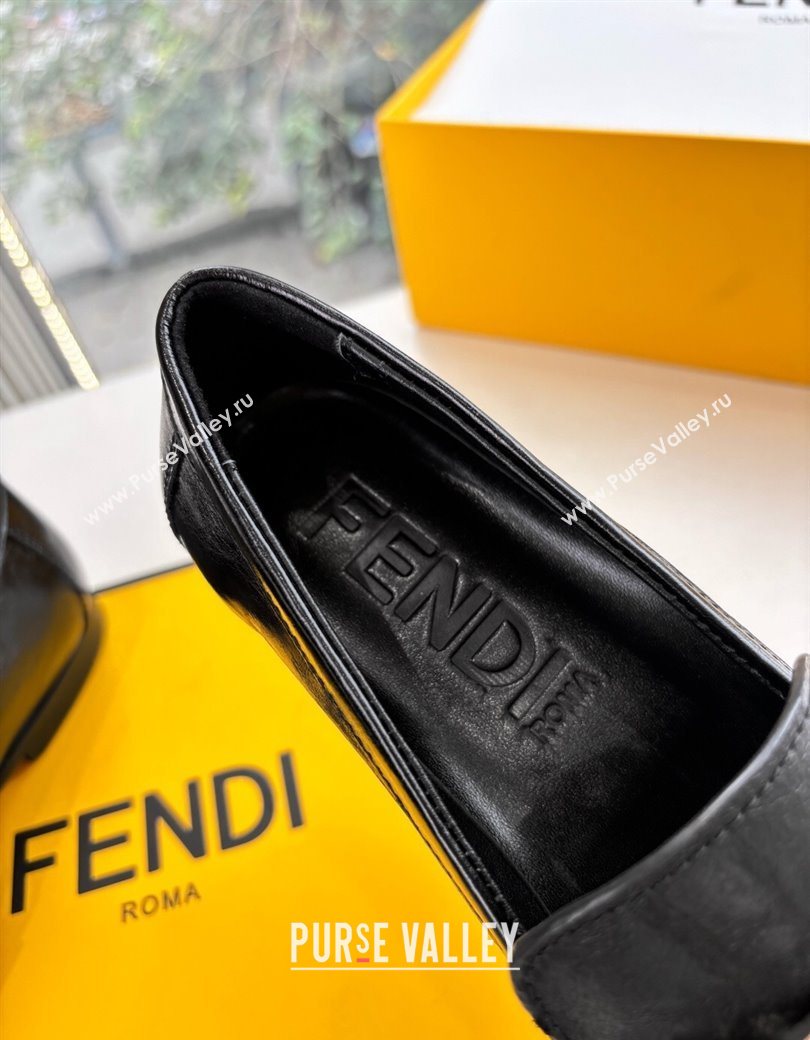 Fendi Baguette Flat Loafers in Shiny Calfskin Leather Black 2025 FE121603 (MD-251216086)