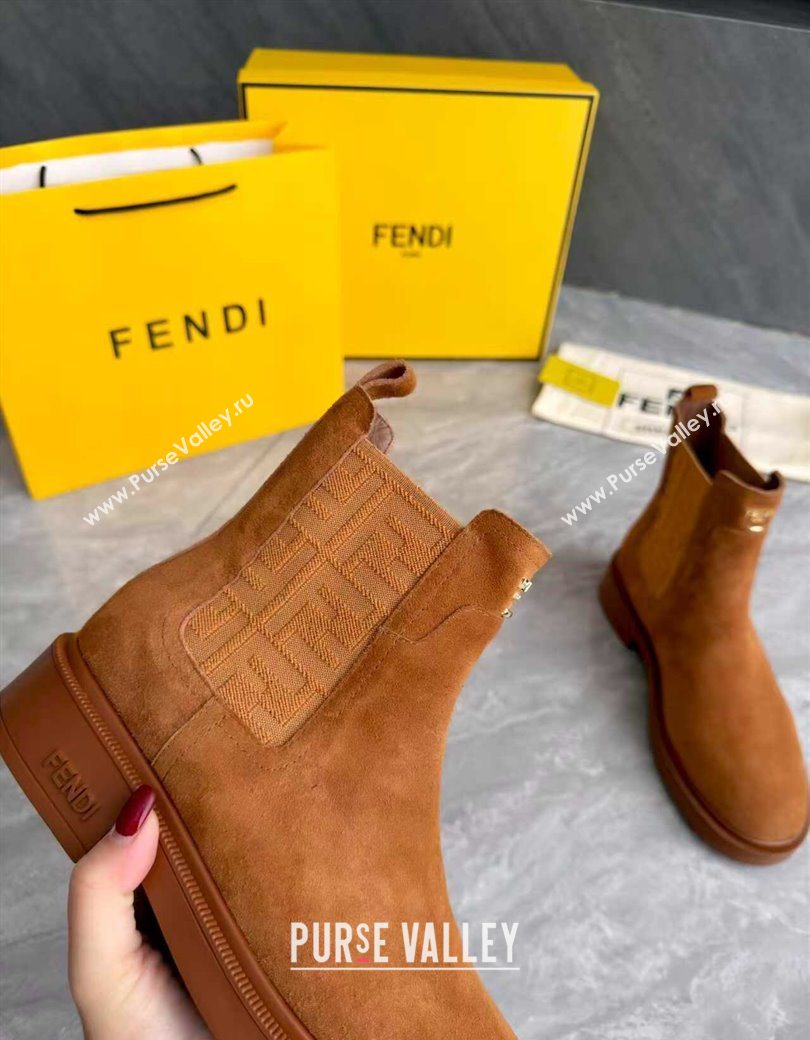 Fendi Filo Biker Ankle Boots 3.5cm in Suede Light Brown 2025 FE121602 (MD-251216074)