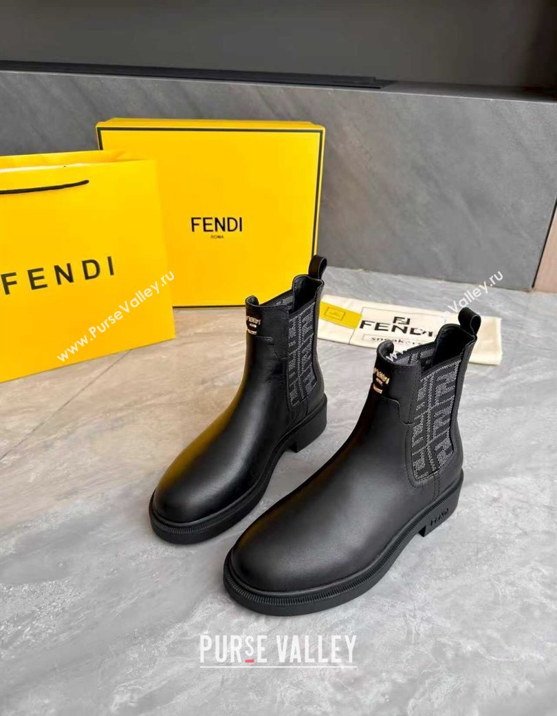 Fendi Filo Biker Ankle Boots 3.5cm in FF Canvas and Calfskin Leather Black/Grey 2025 FE121602 (MD-251216075)