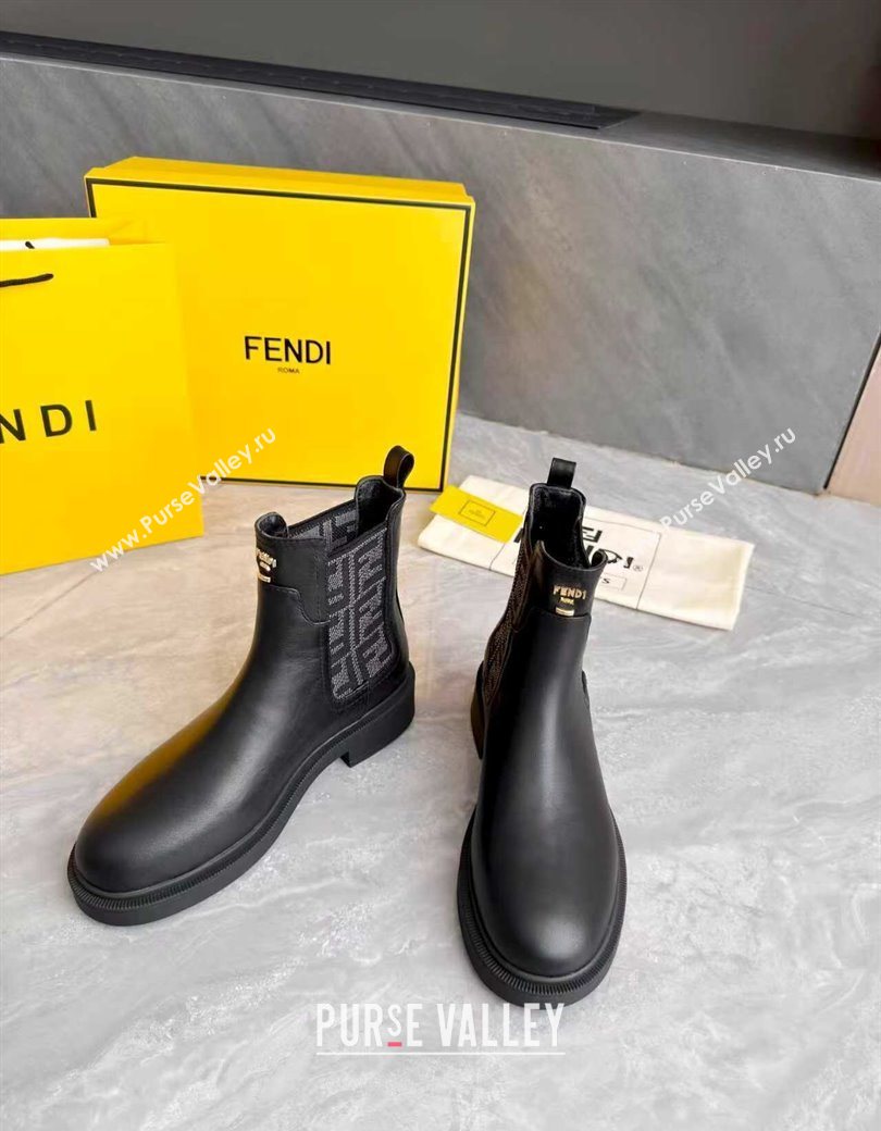 Fendi Filo Biker Ankle Boots 3.5cm in FF Canvas and Calfskin Leather Black/Grey 2025 FE121602 (MD-251216075)