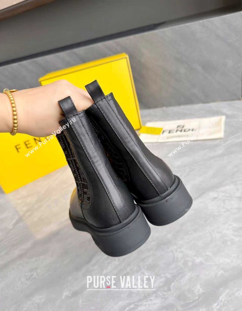 Fendi Filo Biker Ankle Boots 3.5cm in FF Canvas and Calfskin Leather Black/Grey 2025 FE121602 (MD-251216075)