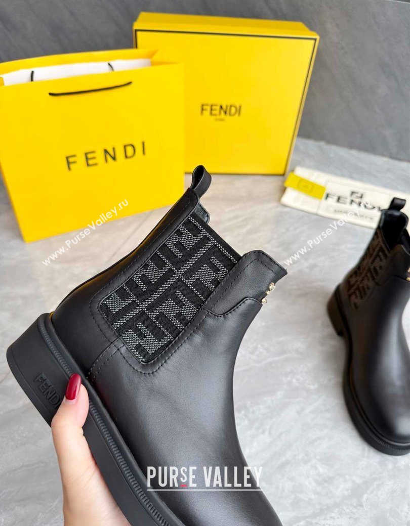 Fendi Filo Biker Ankle Boots 3.5cm in FF Canvas and Calfskin Leather Black/Grey 2025 FE121602 (MD-251216075)