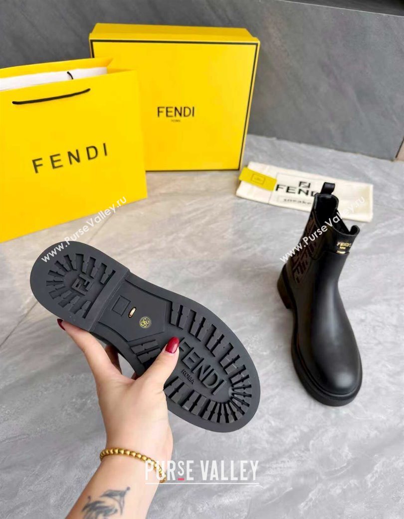Fendi Filo Biker Ankle Boots 3.5cm in FF Canvas and Calfskin Leather Black/Grey 2025 FE121602 (MD-251216075)