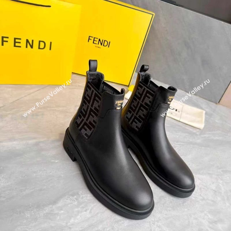 Fendi Filo Biker Ankle Boots 3.5cm in FF Canvas and Calfskin Leather Black/Grey 2025 FE121602 (MD-251216075)