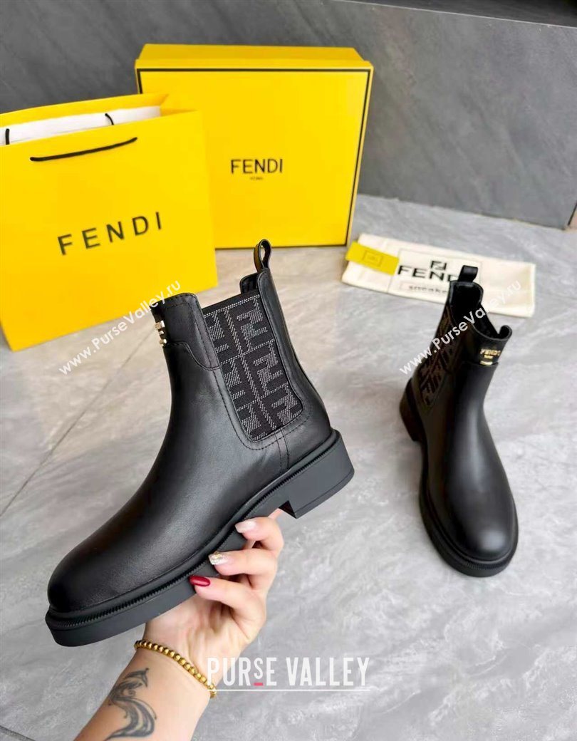 Fendi Filo Biker Ankle Boots 3.5cm in FF Canvas and Calfskin Leather Black/Grey 2025 FE121602 (MD-251216075)