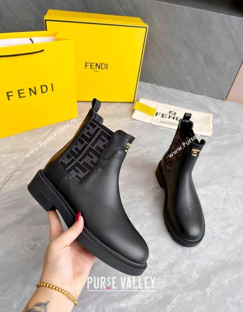 Fendi Filo Biker Ankle Boots 3.5cm in FF Canvas and Calfskin Leather Black/Grey 2025 FE121602 (MD-251216075)