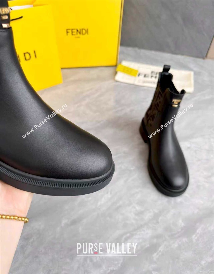 Fendi Filo Biker Ankle Boots 3.5cm in FF Canvas and Calfskin Leather Black/Grey 2025 FE121602 (MD-251216075)