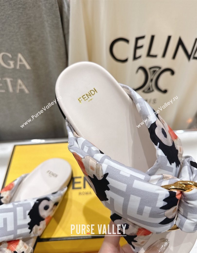 Fendi Feel Flat Slides Sandal in Printed FF Fabric with D-ring Buckle White 2025 (MD-251216062)