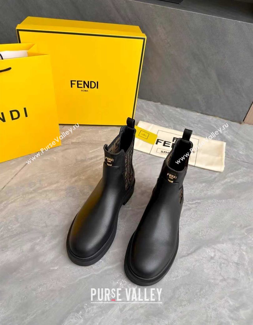 Fendi Filo Biker Ankle Boots 3.5cm in FF Canvas and Calfskin Leather Black/Brown 2025 FE121602 (MD-251216076)