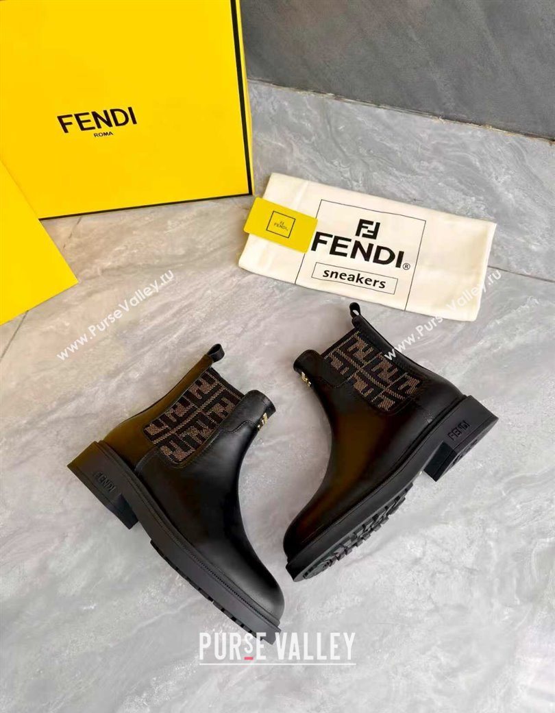 Fendi Filo Biker Ankle Boots 3.5cm in FF Canvas and Calfskin Leather Black/Brown 2025 FE121602 (MD-251216076)