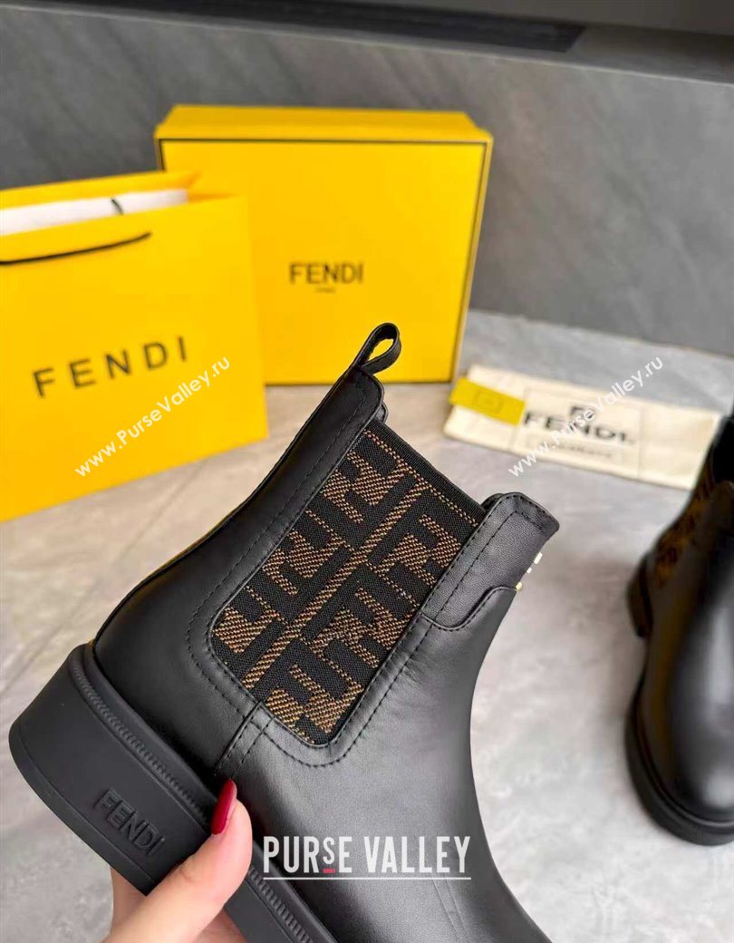 Fendi Filo Biker Ankle Boots 3.5cm in FF Canvas and Calfskin Leather Black/Brown 2025 FE121602 (MD-251216076)