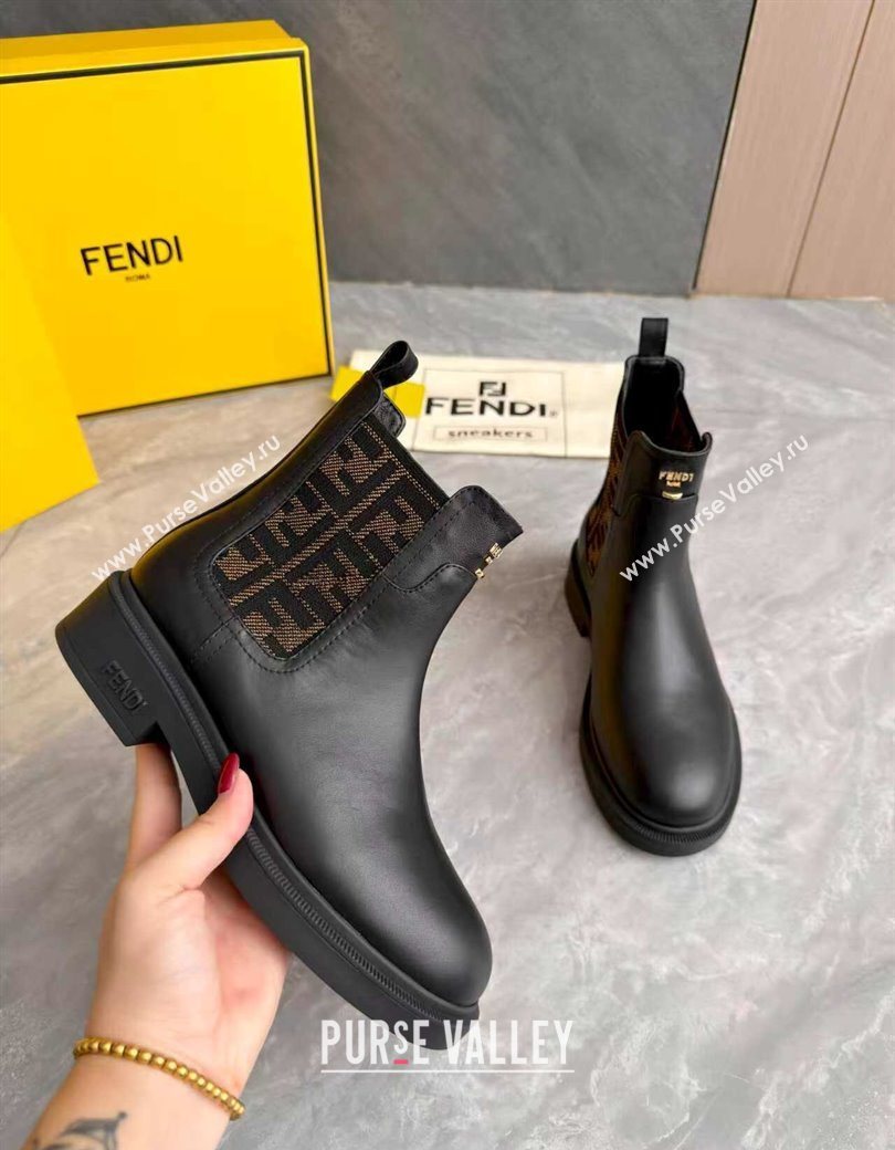 Fendi Filo Biker Ankle Boots 3.5cm in FF Canvas and Calfskin Leather Black/Brown 2025 FE121602 (MD-251216076)