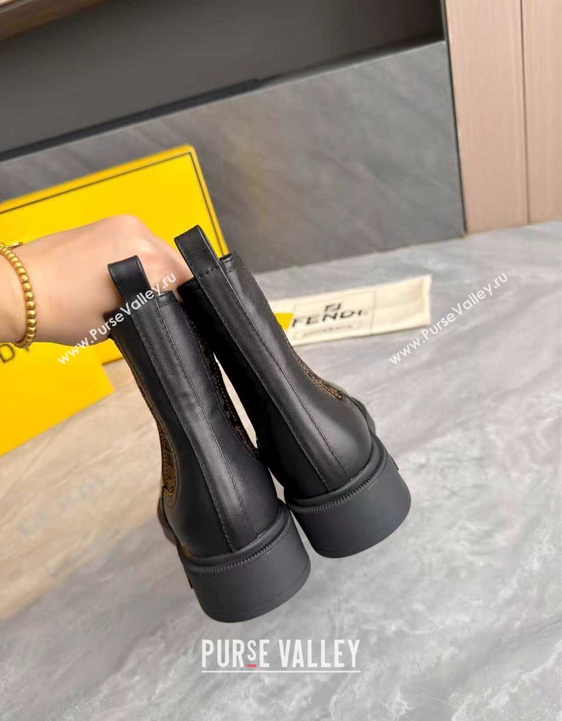 Fendi Filo Biker Ankle Boots 3.5cm in FF Canvas and Calfskin Leather Black/Brown 2025 FE121602 (MD-251216076)