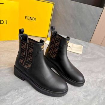 Fendi Filo Biker Ankle Boots 3.5cm in FF Canvas and Calfskin Leather Black/Brown 2025 FE121602 (MD-251216076)