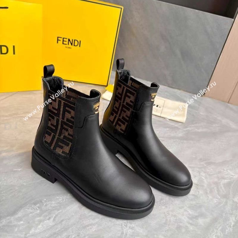 Fendi Filo Biker Ankle Boots 3.5cm in FF Canvas and Calfskin Leather Black/Brown 2025 FE121602 (MD-251216076)