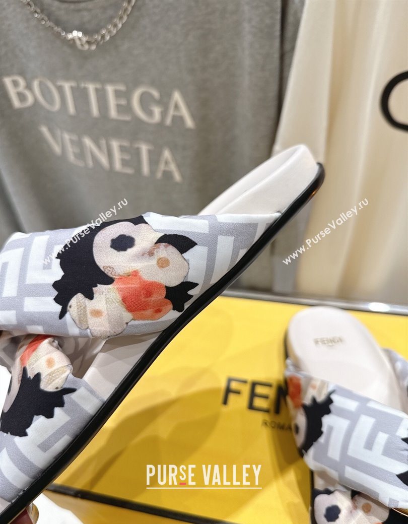 Fendi Feel Flat Slides Sandal in Printed FF Fabric with D-ring Buckle White 2025 (MD-251216062)