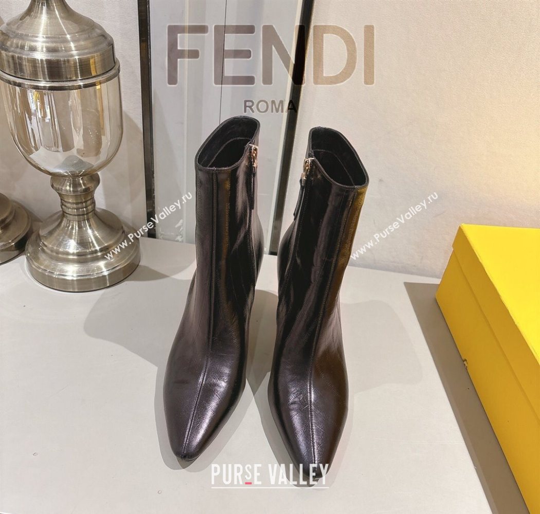 Fendi Arco Heel Ankle Boots 8cm in Hagfish Embossed Leather Dark Brown 2025 (MD-251216077)