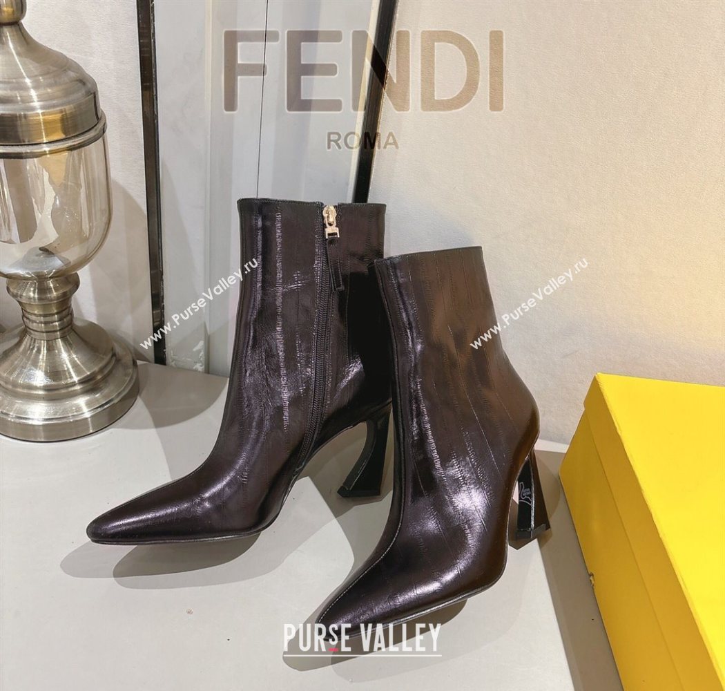 Fendi Arco Heel Ankle Boots 8cm in Hagfish Embossed Leather Dark Brown 2025 (MD-251216077)