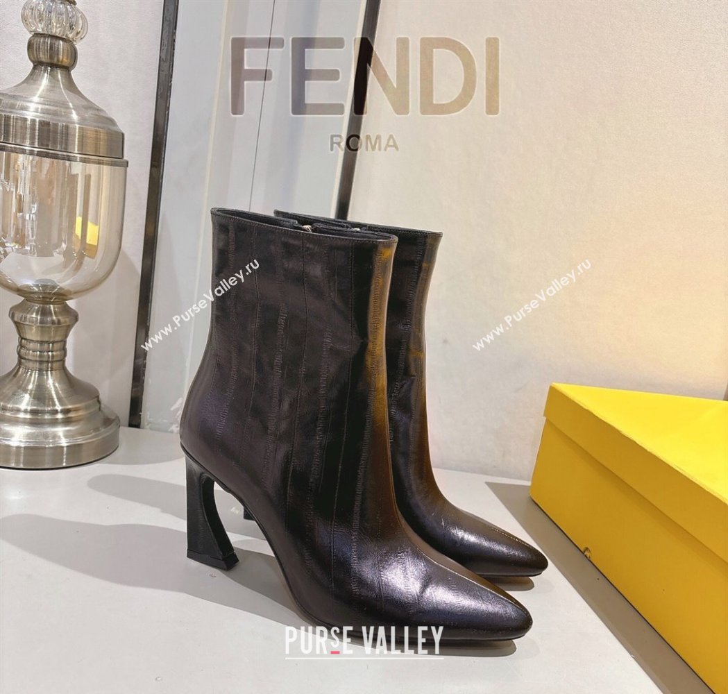 Fendi Arco Heel Ankle Boots 8cm in Hagfish Embossed Leather Dark Brown 2025 (MD-251216077)