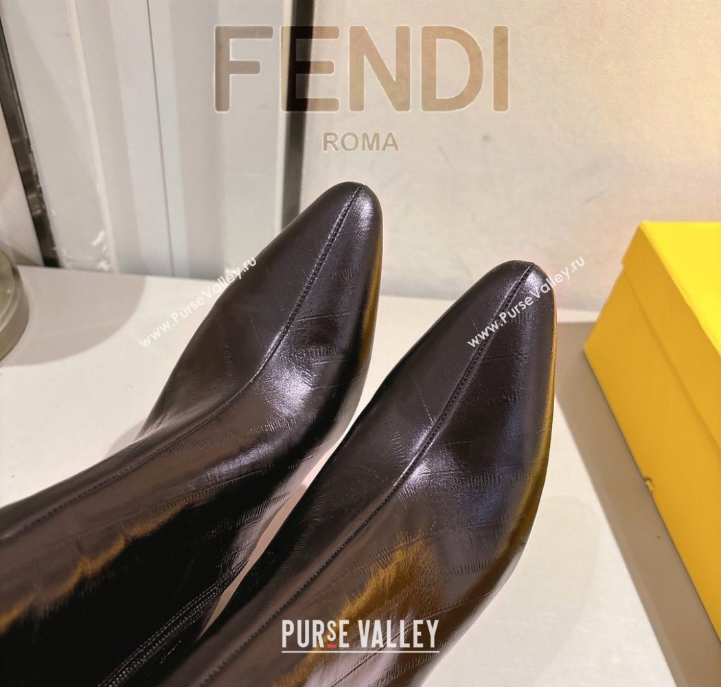 Fendi Arco Heel Ankle Boots 8cm in Hagfish Embossed Leather Dark Brown 2025 (MD-251216077)