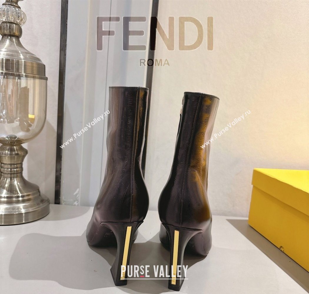 Fendi Arco Heel Ankle Boots 8cm in Hagfish Embossed Leather Dark Brown 2025 (MD-251216077)