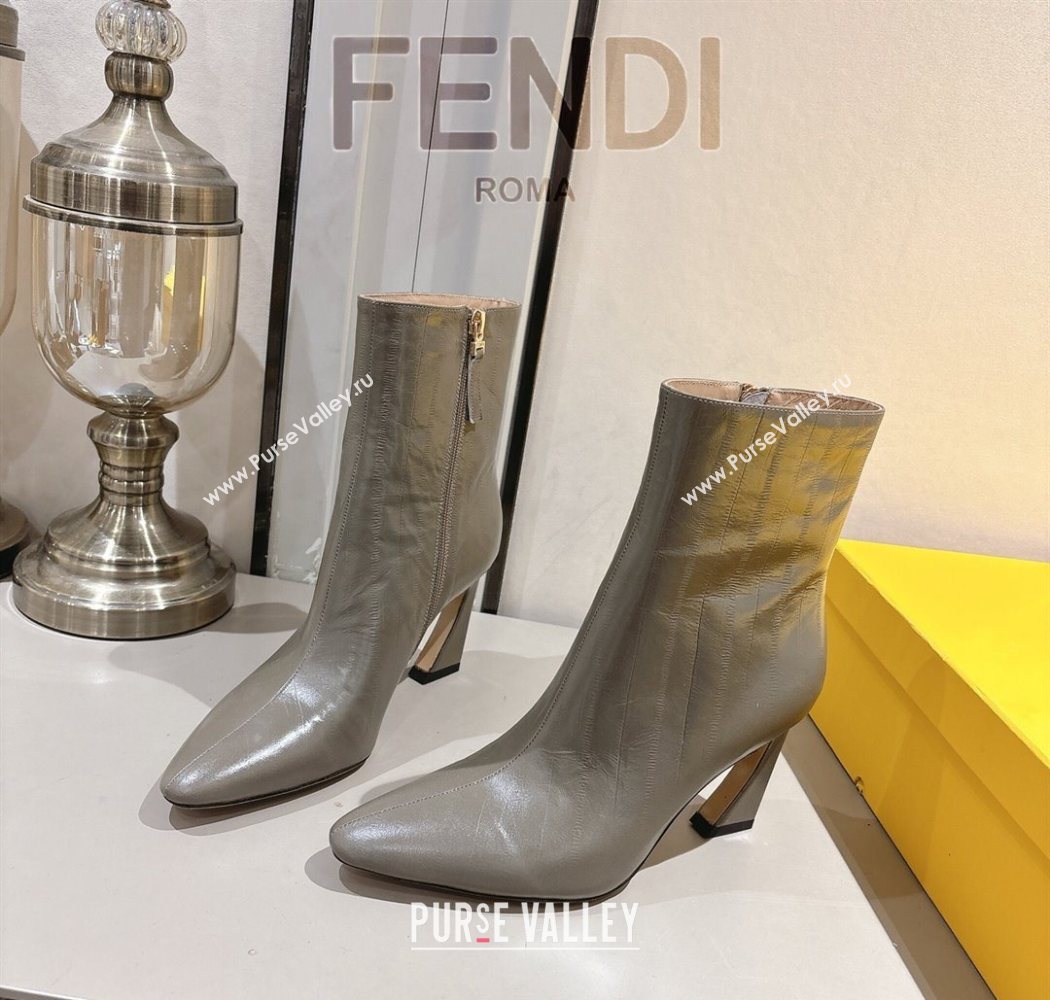 Fendi Arco Heel Ankle Boots 8cm in Hagfish Embossed Leather Grey 2025 (MD-251216078)