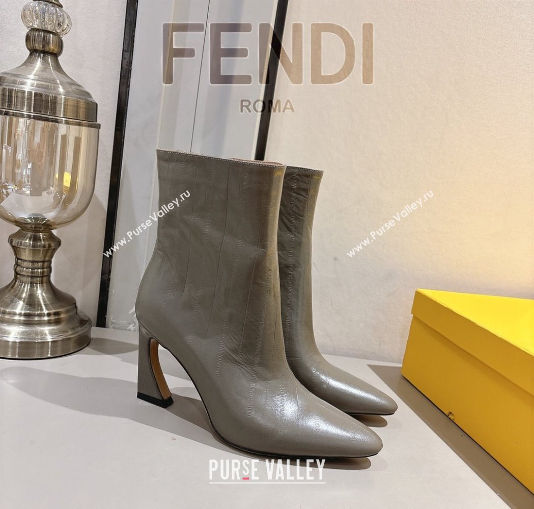 Fendi Arco Heel Ankle Boots 8cm in Hagfish Embossed Leather Grey 2025 (MD-251216078)