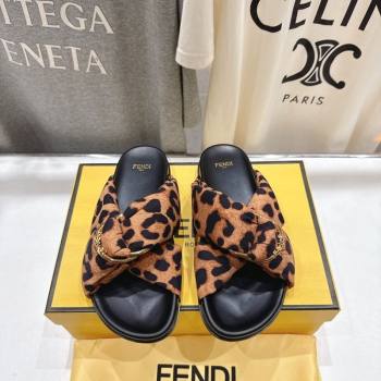 Fendi Feel Flat Slides Sandal in Leopard Print with D-ring Buckle Brown 2025 (MD-251216060)