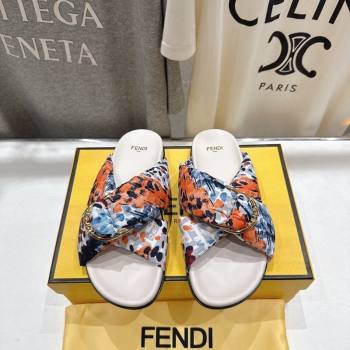 Fendi Feel Flat Slides Sandal in Printed FF Fabric with D-ring Buckle Multicolored 2025 (MD-251216064)