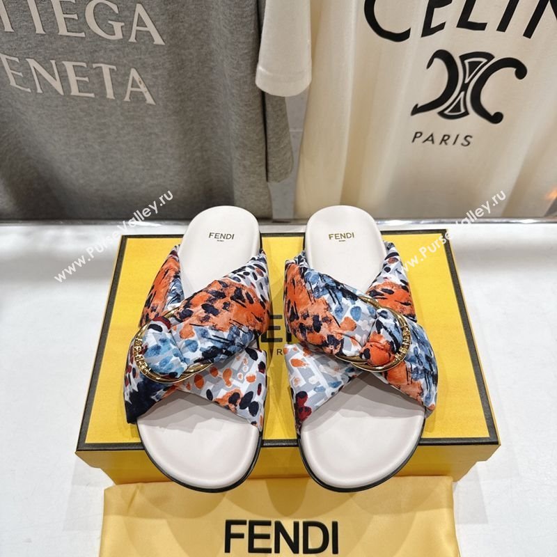 Fendi Feel Flat Slides Sandal in Printed FF Fabric with D-ring Buckle Multicolored 2025 (MD-251216064)