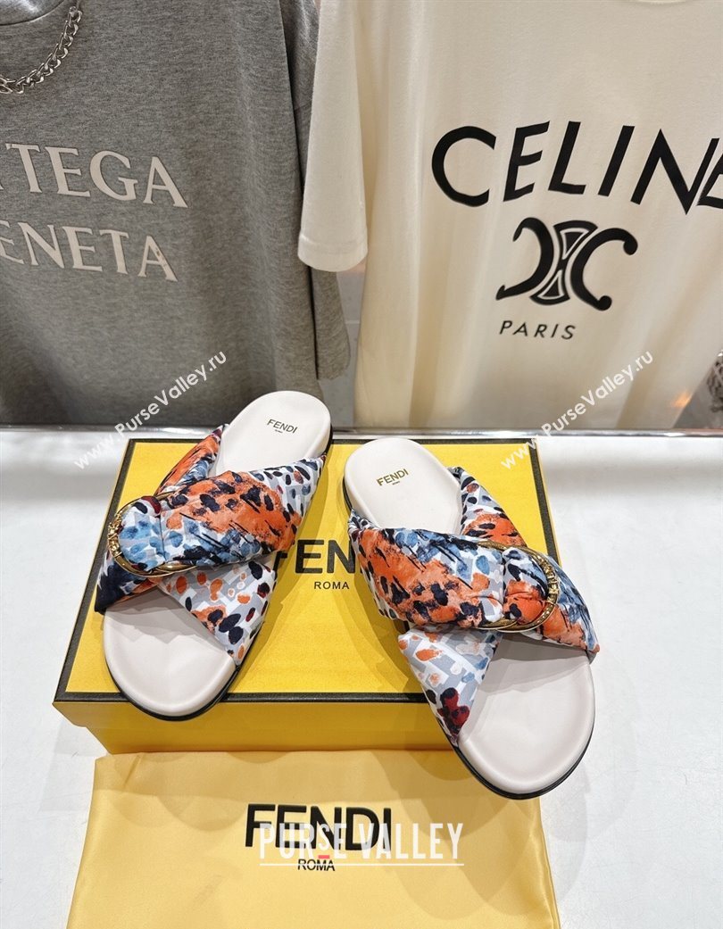 Fendi Feel Flat Slides Sandal in Printed FF Fabric with D-ring Buckle Multicolored 2025 (MD-251216064)