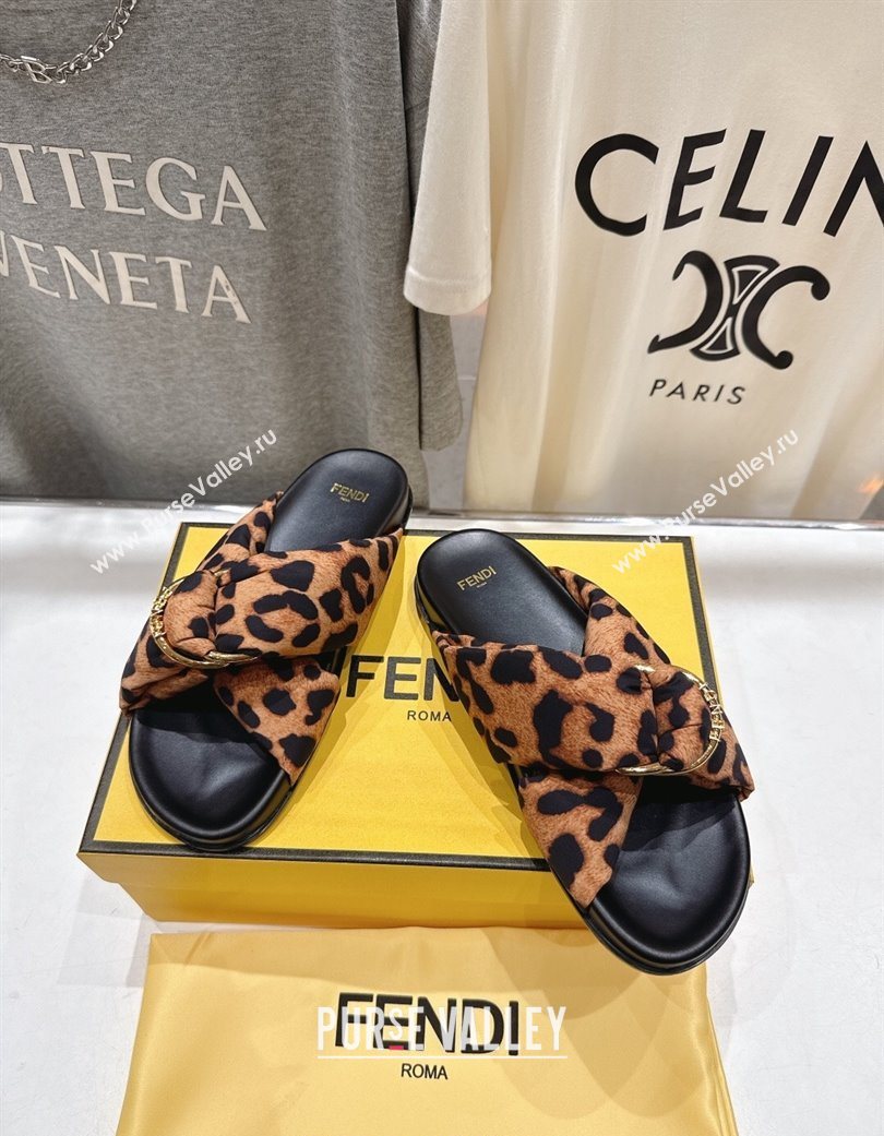 Fendi Feel Flat Slides Sandal in Leopard Print with D-ring Buckle Brown 2025 (MD-251216060)