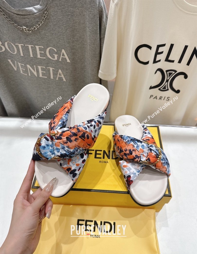 Fendi Feel Flat Slides Sandal in Printed FF Fabric with D-ring Buckle Multicolored 2025 (MD-251216064)