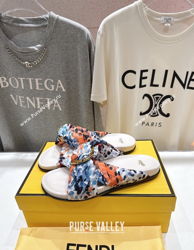 Fendi Feel Flat Slides Sandal in Printed FF Fabric with D-ring Buckle Multicolored 2025 (MD-251216064)