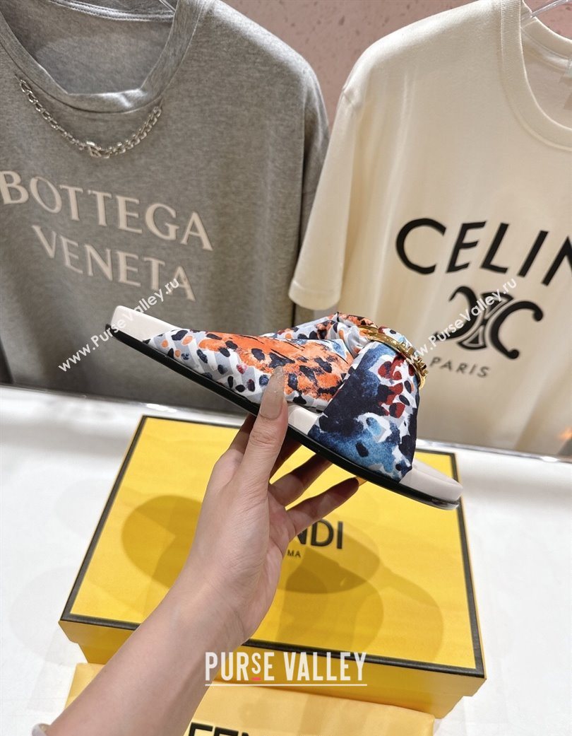 Fendi Feel Flat Slides Sandal in Printed FF Fabric with D-ring Buckle Multicolored 2025 (MD-251216064)