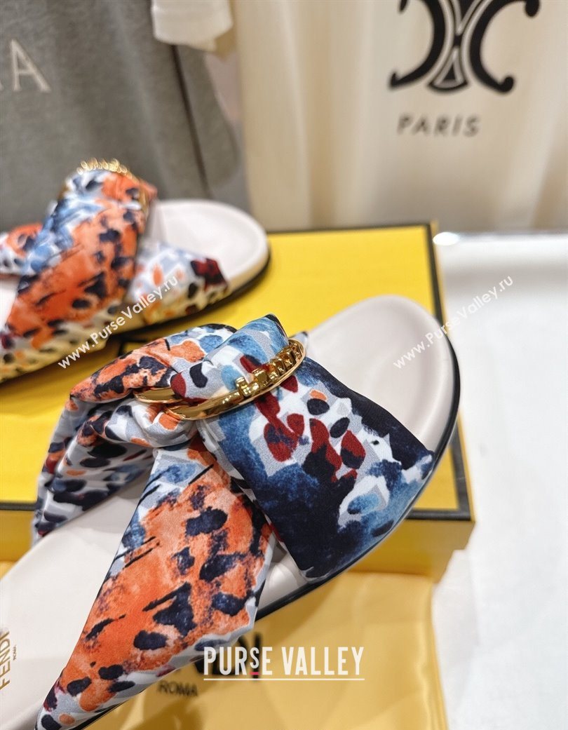Fendi Feel Flat Slides Sandal in Printed FF Fabric with D-ring Buckle Multicolored 2025 (MD-251216064)