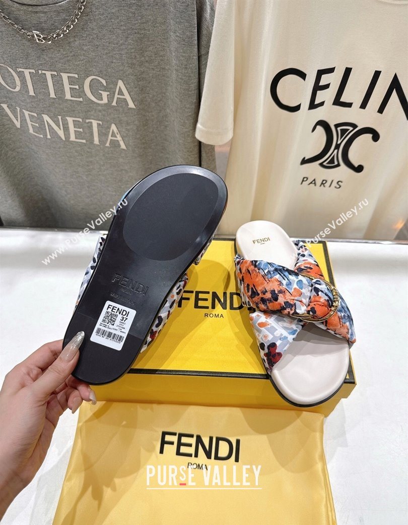 Fendi Feel Flat Slides Sandal in Printed FF Fabric with D-ring Buckle Multicolored 2025 (MD-251216064)